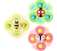 ERMON, Pack of 3 Spinners for Babies, Baby Spinner Toys with Suction Cup, Silicone Simple Dimple, Colourful Suction Spinner Toys, Spinning Tops (Insects)