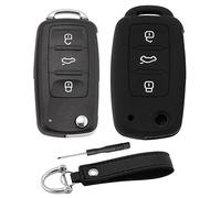 ERMWALR 2 pcs Car Key Housing Shell Replacement with Silicone Key Fob Cover Keychain for VW Volkswagen Golf Mk6 Polo Tiguan Passat CC Jetta SEAT Skoda 3 Button Flip Folding Key Fob Case (KG-Vlw-3S)