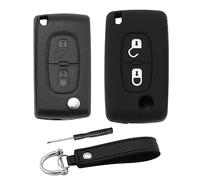 ERMWALR 2 pcs Car Key Shell Replacement with Silicone Key Fob Case Keychain for Peugeot 207 307 307S 308 407 607 Citroen C2 C3 C4 C5 C6 C8 Xsara CE0536 2 Button Flip Folding Key Fob Case (KG-Pgt-2F)