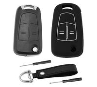 ERMWALR 2 pcs Car Key Shell Replacement with Silicone Key Fob Cover Case Keychain Compatible with Opel Vauxhall Astra H Corsa D Vectra C Zafira B Signium 2 Button Flip Folding Key Case (KG-Opl-2F)