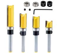 ERMWALR 4 Pcs 1/4 Inch Shank Flush Trim Router Bits Plus 2 Bearings Set Flush Trim Router Bit Flush Trim Tools with Bearing Woodworking Trim Router Tools