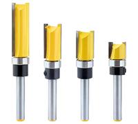 ERMWALR 4 Pcs 1/4 Inch Straight Router Bits Set Flush Trim Router Bit Flush Trim Tools with Bearing Woodworking Trim Router Tools