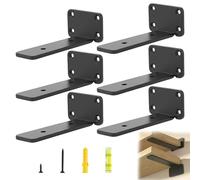 ERMWALR 6Pcs Heavy Duty Shelf Brackets 10cm,Scaffold Board Shelf Brackets,Black Wall Mounted L Shape Hidden Bracket with Screws Cold Rolled Steel Floating Shelving Supports for Kitchen Living Room