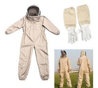 ERMWALR Beekeeper Protective Suit with Gloves, Puncture Resistant Beekeeping Suit with Mask, Hood, Professional Protective Clothing, Suitable for Men and Women, Apricot Beekeeper Protective Suit (L)