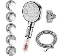 ERMWALR Shower Head for Hard Water, Saving Ionic Filter High Pressure Large Panel Handheld Showerhead with 5 Spray Modes and ON/Off Stop Button for Non-Electric Showers Only (Silver)