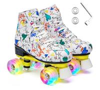 ERNAN 4 Wheel Skates, Parallel Skates with Bright Wheels, Classic High Top, Roller Skates for Adults, Girls, Kids and Beginners, Size 4-43 (White Graffiti Style, 41)