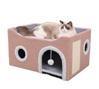ERNAN Cat Beds,Cat Bed for Indoor Cats, Foldable Cat House,Large Soft Cave Bed with Scratching Board for Small Medium Pets (Pink, M)