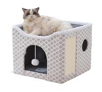 ERNAN Cat Beds,Cat Bed for Indoor Cats, Foldable Cat House,Large Soft Cave Bed with Scratching Board for Small Medium Pets (white, S)