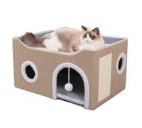 ERNAN Cat Beds,Cat Bed for Indoor Cats, Foldable Cat House,Large Soft Cave Bed with Scratching Board for Small Medium Pets (kaki, M)