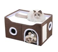 ERNAN Cat Beds for Indoor, Foldable Cat House,Large Soft Cave Bed with Scratching Board for Small Medium Pets (Brown, M)