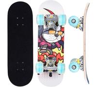 ERNAN Complete Skateboard, 17 Inch Double Kick Skateboard, Wheels Light Up When Moving, Assorted Designs and Colours with Skate T-Tool (white)