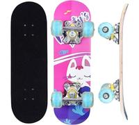 ERNAN Complete Skateboard, 17 Inch Double Kick Skateboard, Wheels Light Up When Moving, Assorted Designs and Colours with Skate T-Tool (red)
