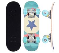 ERNAN Complete Skateboard for Beginners,17 Inch Double Kick Skateboard for Kids Teenagers,Wheels Light Up When Moving, Assorted Designs and Colours with Skate T-Tool (star, 17in)