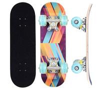 ERNAN Complete Skateboard for Beginners,17 Inch Double Kick Skateboard for Kids Teenagers,Wheels Light Up When Moving, Assorted Designs and Colours with Skate T-Tool (Yellow and blue, 17in)