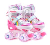 ERNAN Roller skates kids Roller boots,8 Light up Wheels and 4 Sizes Adjustable.Rollerskates for Kids Beginners, Suitable for Indoor Outdoor (Pale pink, M)