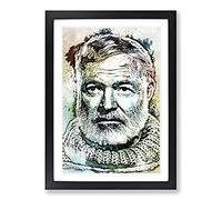 Ernest Hemingway in Abstract Framed Print | A2 Black Framed Wall Art | Ready to Hang | Abstract Fantasy Picture | Living Room Bedroom Lounge Office