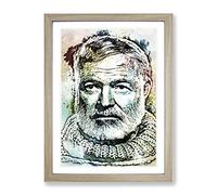 Ernest Hemingway In Abstract Modern Framed Print | A2 Oak Framed Wall Art | Ready to Hang | Abstract Fantasy Picture | Living Room Bedroom Lounge Office