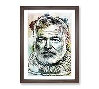 Ernest Hemingway In Abstract Modern Framed Wall Art Print, Ready to Hang Picture for Living Room Bedroom Home Office Décor, Walnut A4 (34 x 25 cm)