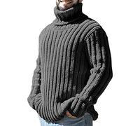 Erneut Mens Turtleneck Cable Knitted Pullover Long Sleeve Slim Fit Chunky Casual Winter Warm Cardigans Sweaters, Dark Grey, XL