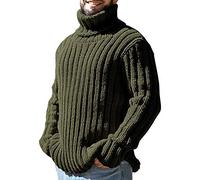 Erneut Mens Turtleneck Cable Knitted Pullover Long Sleeve Slim Fit Chunky Casual Winter Warm Cardigans Sweaters, ArmyGreen, XXL