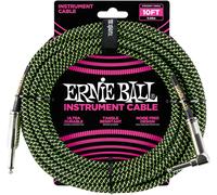 Ernie Ball 10 Ft Braided Straight Angle Instrument Cable - Black/Green
