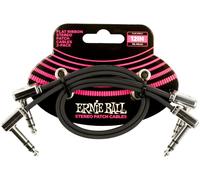 Ernie Ball 12" Flat Ribbon Stereo Patch Cable 2-Pack - Black