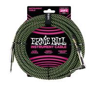Ernie Ball 25 ft Braided Straight / Angle Instrument Cable - Black / Green