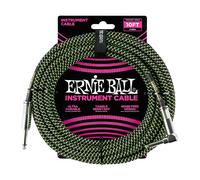 Ernie Ball Braided Guitar / Instrument Cable (Black/Green, 10 ft, Straight/Righ…