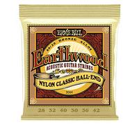 Ernie Ball Earthwood Folk Nylon, Clear and Gold Ball End, 80/20 Bronze Acoustic Guitar Strings - 28-42 Gauge