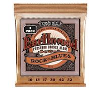 Ernie Ball Earthwood Rock and Blues, with Plain G, Phosphor Bronze Acoustic Guitar Strings 3 Pack - 10-52 Gauge