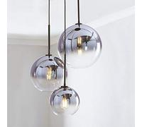 ERNP Modern Adjustable Bedroom Pendant Lamp, 3 Light Gradient Glass Ball Hanging Lamp Height，Adjustable Chandelier E27 Ceiling Light for Dining Room Living Room Bedroom (Color : Silver)