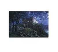 Ernst Ferdinand Oehme-Burg Scharfenberg Bei Nacht Painter Masterpiece Poster Wall Art Scroll Canvas Painting Picture Living Room Decor Home 16x24inch(40x60cm)