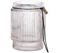 ERNST - Glass Vase / Candle Holder With Fluted Structure H10,8 cm - Clear