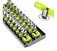 Ernst Manufacturing 8-Inch Socket Boss, 2-Rail Socket Tray, HI-VIZ 3/8" Drive Twist-Lock Organizer, Made in The USA