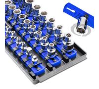 Ernst Manufacturing 8-Inch Socket Boss, 3-Rail Socket Tray, Blue - 1/4", 3/8", 1/2" Drive Twist-Lock Organizer, Made in The USA
