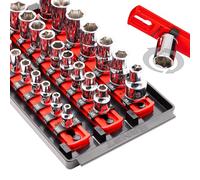 Ernst Manufacturing 8-Inch Socket Boss, 3-Rail Socket Tray, Red - 1/4", 3/8", 1/2" Drive Twist-Lock Organizer, Made in The USA