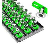 Ernst Manufacturing 8481 Socket Boss 3-Rail Multi-Drive Socket Holder Tray for Toolbox, Twist-Lock Secures Sockets, Green, Socket Holder Socket Clips for SAE, Metric Socket Sets - Made in USA