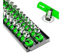 Ernst Twist-Lock Socket Boss, Premium 2-Rail, 3/8 Inch-Drive Socket Organizer, 19-inch Green (8485)
