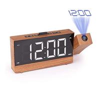 ERNZI Projection Alarm Clock, Wooden LED Alarm Clock Digital Projection Alarm Clock Digital Radio Clock, FM Radio Snooze Alarm Clock with Projection Electronic