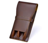 erofa Crazy Leather Pen Case, 3 Divided Slots Fountain Pen Pouch, Handmade Display Holder Pen Bag for Rollerball Pen (Brown Red)