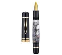 erofa Majohn P139 Fountain Pen Fine Nib Brass Piston System Large Capacity Writing Pen with Box, Grey Marble Acrylic