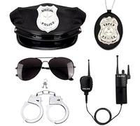 Erogeen Police Costume Accessories Police Hat Badge Sunglasses Set Halloween Cop Swat Costume (A-5pcs)