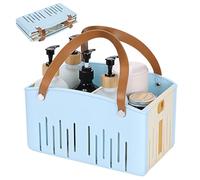 Erogeen Portable Shower Caddy Collapsible Plastic Shower Basket Tote with Handles Removable Divider, Cleaning Caddy Storage Organizer for Bathroom College Dorm (Blue)