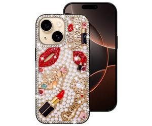 Erolagomat Bling Case for iPhone 15 Plus,Shiny Luxury Designer Phone Case with Glitter Sparkle Diamond Crystal Rhinestone Lips Lipstick Pearl Flowers High Heels，Soft Bumper Cover for Women Girl