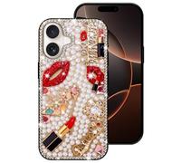 Erolagomat Bling Case for iPhone 17,Shiny Luxury Designer Phone Case with Glitter Sparkle Diamond Crystal Rhinestone Lips Lipstick Pearl Flowers High Heels，Soft Bumper Cover for Women Girl