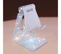 Erolagomat Bling Crystal Phone Stand for Desk,Glitter Adjustable Cell Phone Holder, Desktop Holder Compatible with iPhone 15 Pro Max 14 Plus 13 12 11 and Samsung, All Phones (Silver Rhinestone)