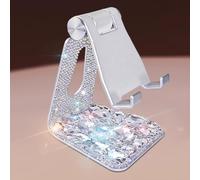 Erolagomat Bling Crystal Phone Stand for Desk,Glitter Adjustable Cell Phone Holder, Desktop Holder Compatible with iPhone 15 Pro Max 14 Plus 13 12 11 and Samsung, All Phones (Silver Diamond)