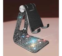 Erolagomat Bling Crystal Phone Stand for Desk,Glitter Adjustable Cell Phone Holder, Desktop Holder Compatible with iPhone 15 Pro Max 14 Plus 13 12 11 and Samsung, All Phones (Black Rhinestone)