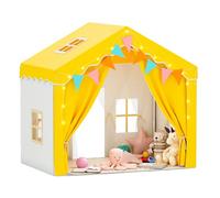 EROMMY 2-in-1 Play Tent with Soft Mat（54x36x51in）, Colorful Flags and Light Strips, Double Door Design Kids Tent Indoor with Skylight,for 3+ Years Yellow