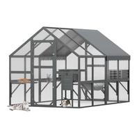 Erommy Outdoor Cat Enclosure,Large Wooden Catio with Waterproof Roof,Bridges,Small Asphalt Roof Cat Houses,Compatible with Wall-Pet Doors,186x280x188 cm